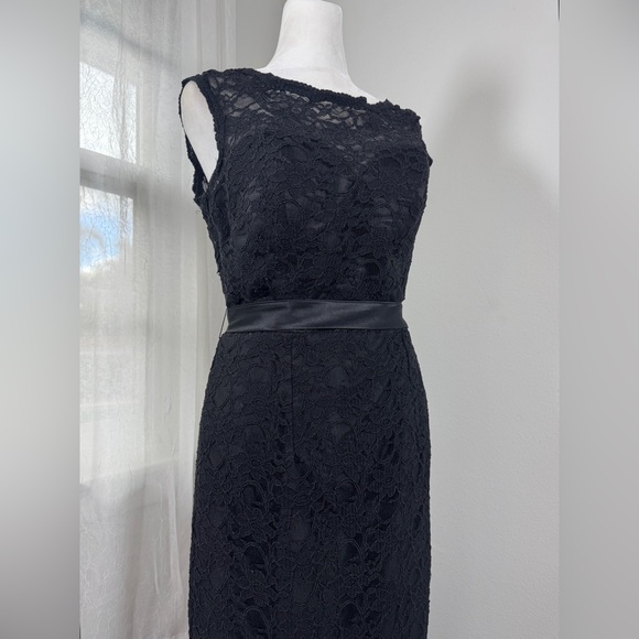Morilee by Madeline Gardner Black Satin Tie Sash Cap Sleeve Deep V-Back Gown - Picture 7 of 13